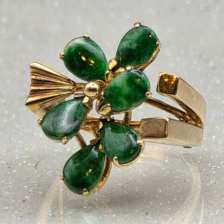 Gold & Scattered Jade Waterfall Ring