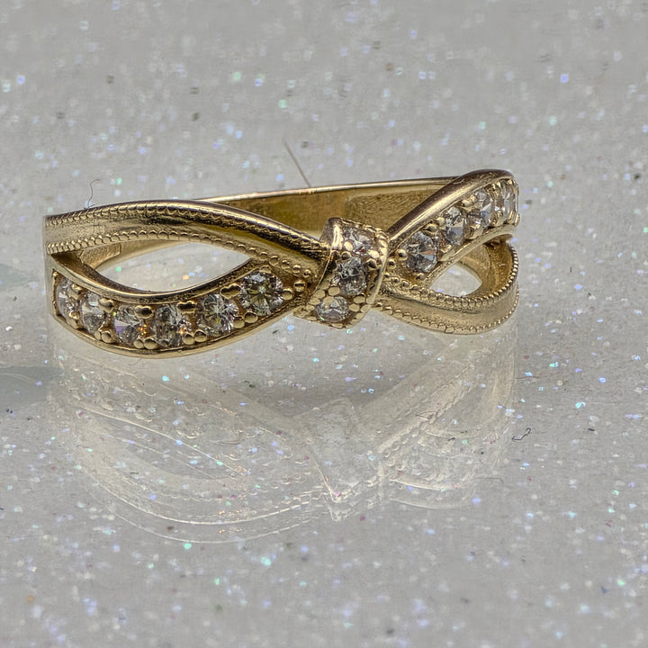 Gold & Pave Diamond Knotted Bow Ring