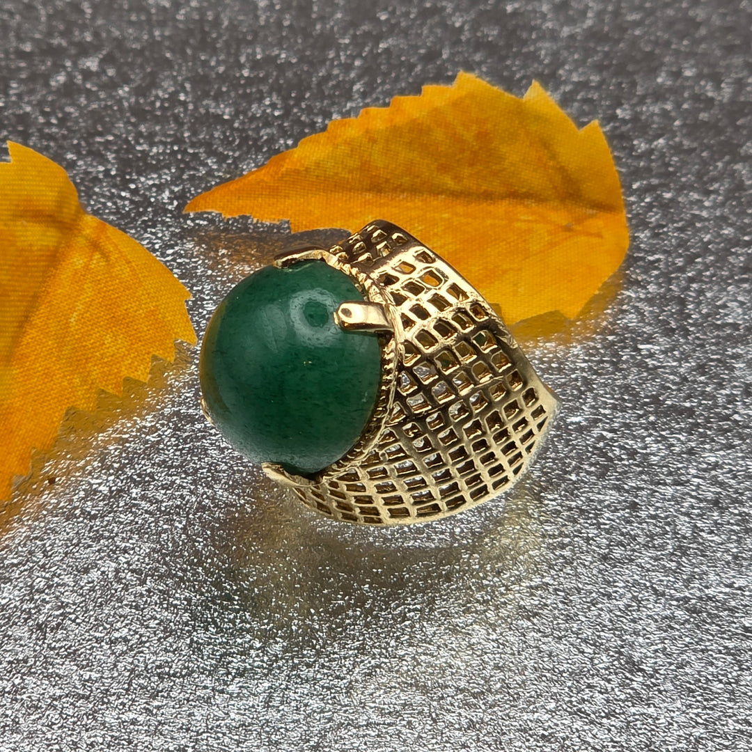 Gold and Green Cabochon Jade Cocktail Ring
