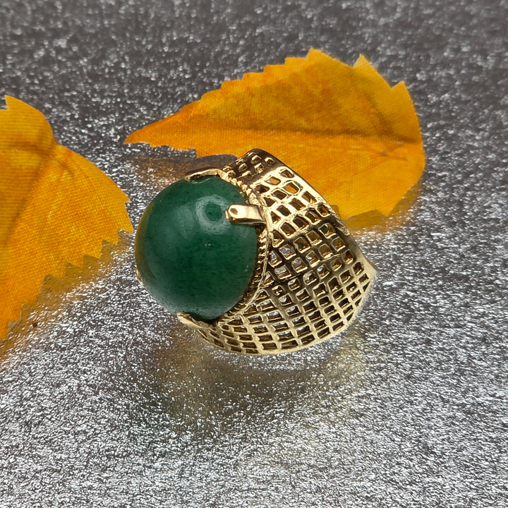 Gold and Green Cabochon Jade Cocktail Ring