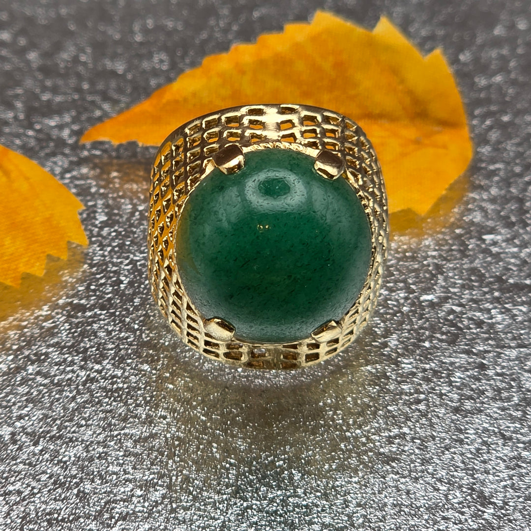Gold and Green Cabochon Jade Cocktail Ring
