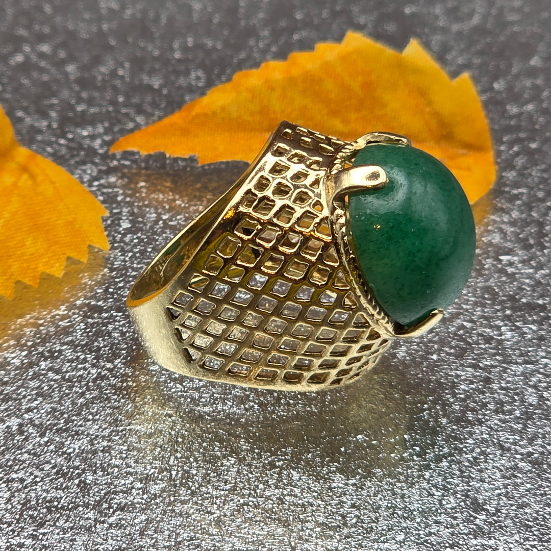 Gold and Green Cabochon Jade Cocktail Ring