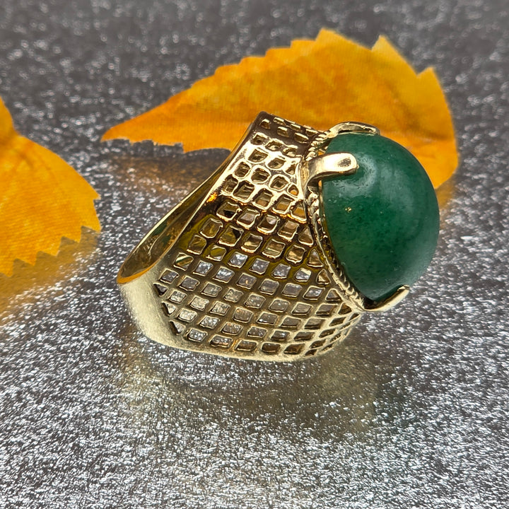 Gold and Green Cabochon Jade Cocktail Ring