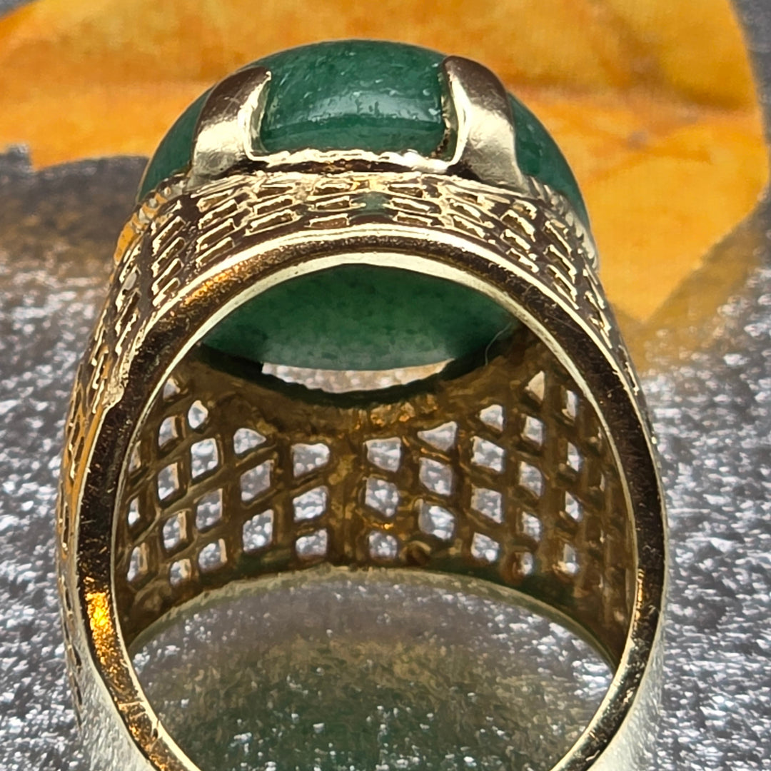 Gold and Green Cabochon Jade Cocktail Ring