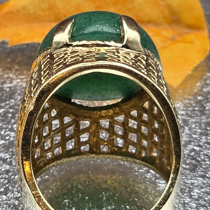 Gold and Green Cabochon Jade Cocktail Ring