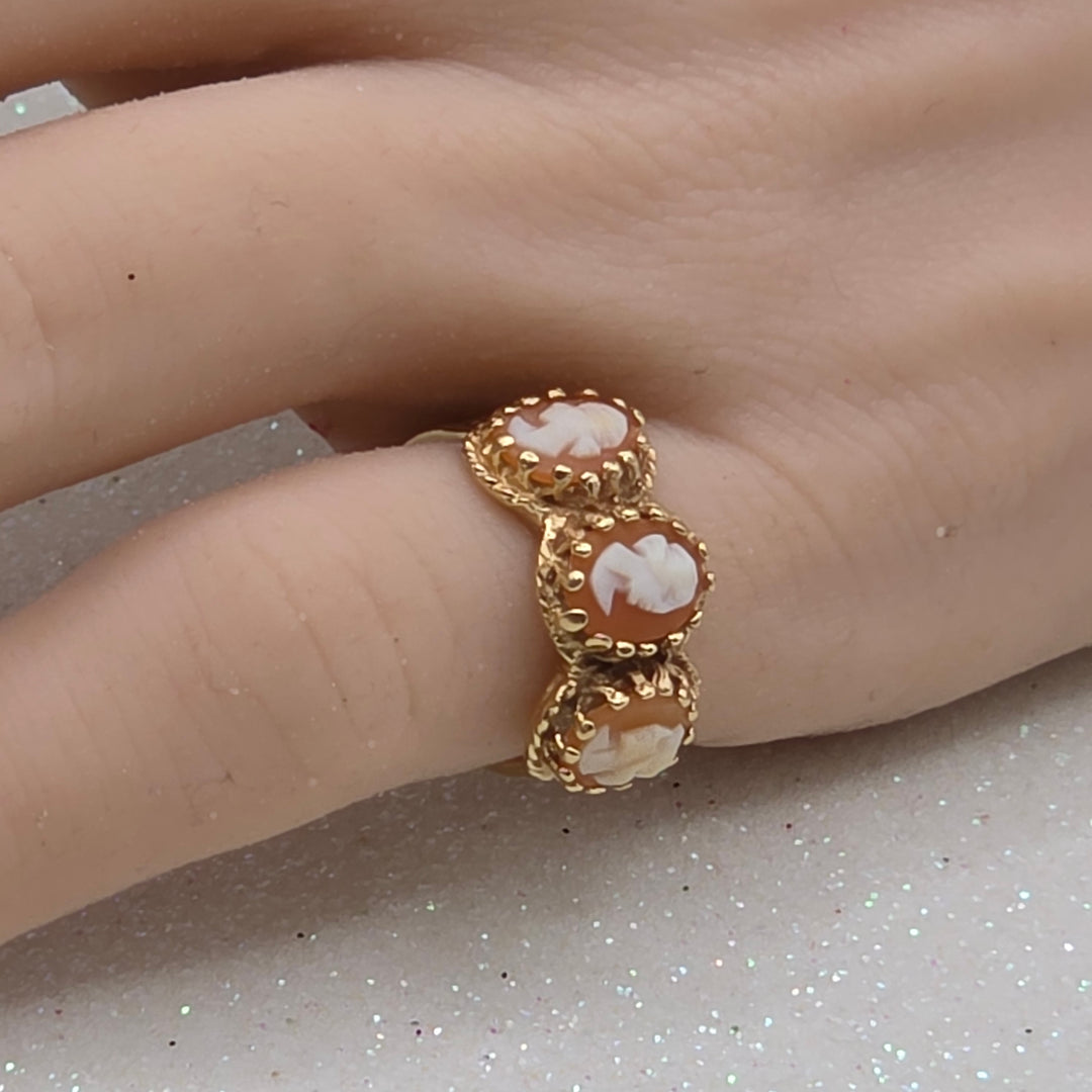 Carved Conch Cameo Gold Ring