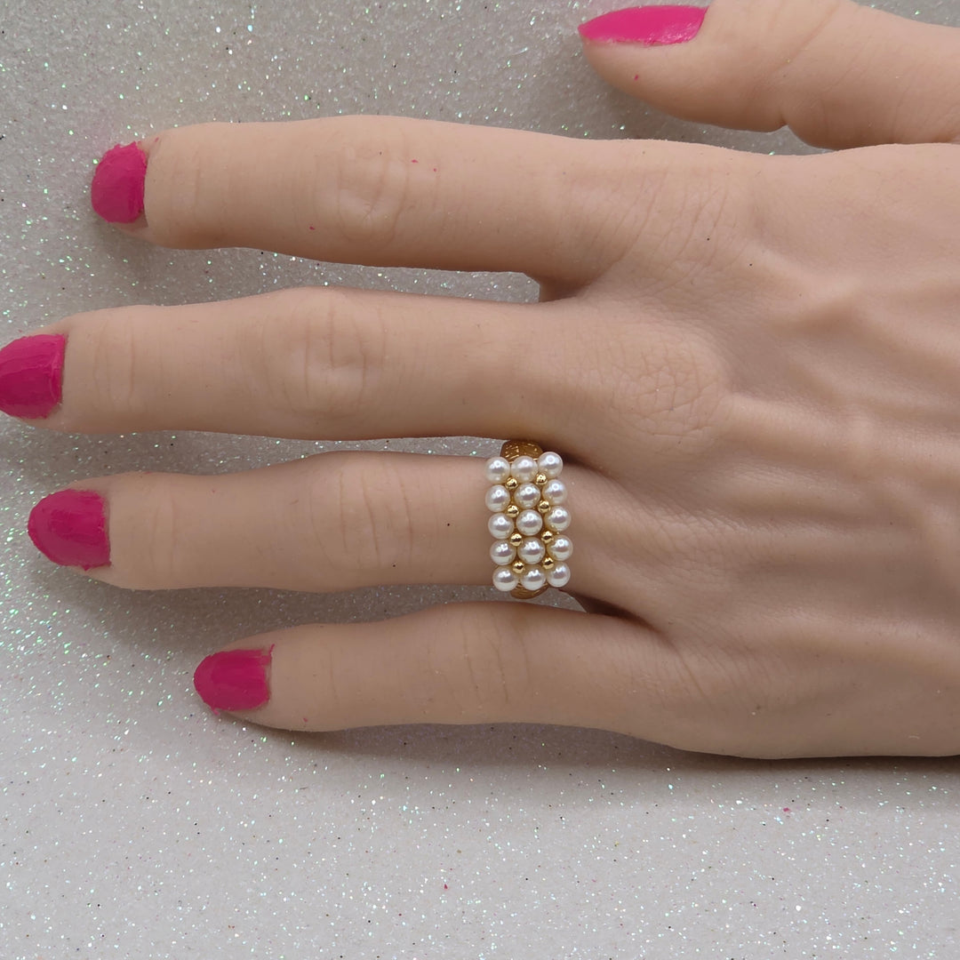 Gold & Neat Row Pearl Statement Ring