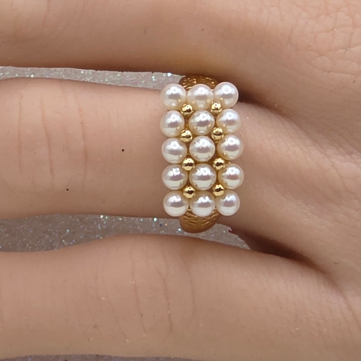 Gold & Neat Row Pearl Statement Ring