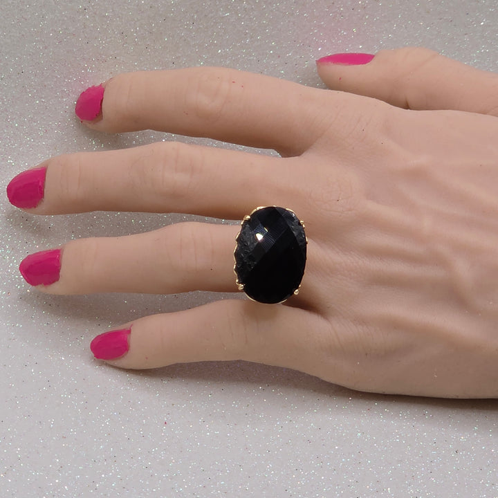East West Black Tourmaline Statement Ring