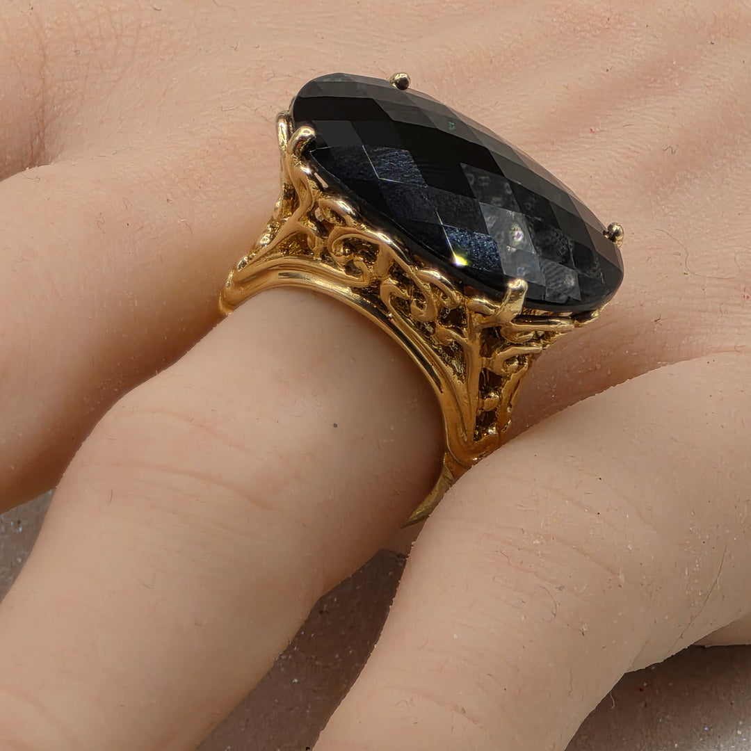 East West Black Tourmaline Statement Ring