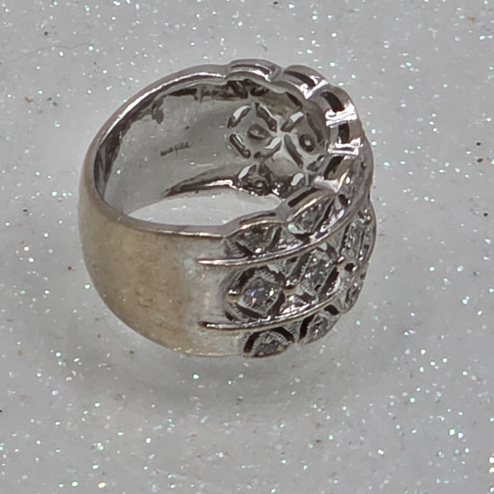 18k White Gold and Diamond Open Work Ring