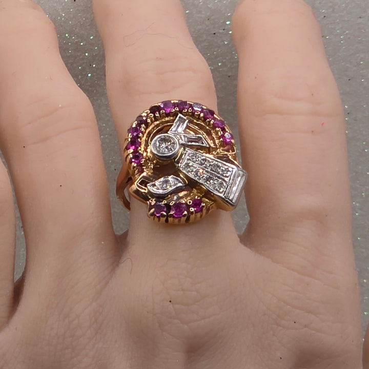 1940s Gold, Diamond, and Ruby Tank Ring