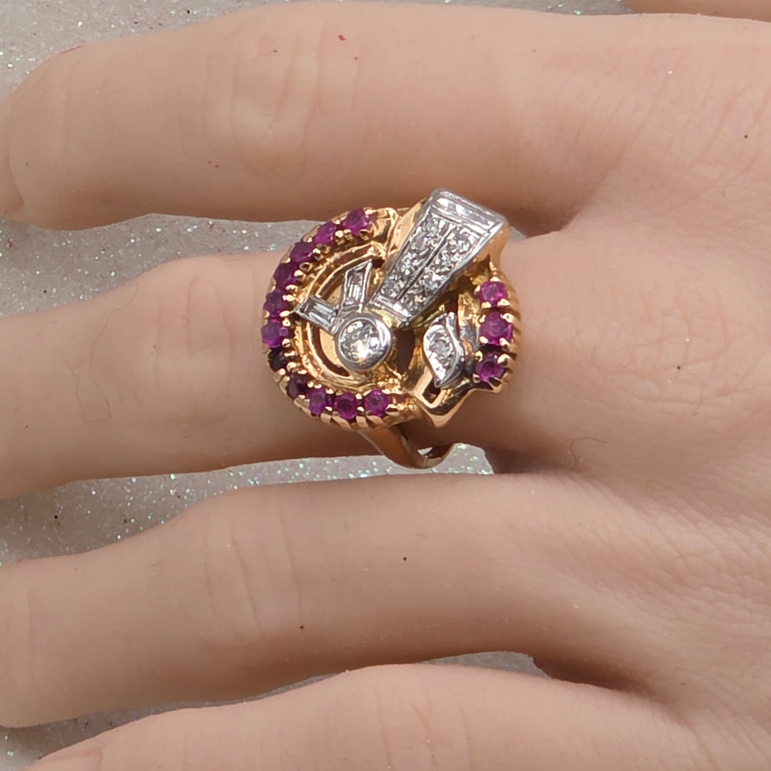 1940s Gold, Diamond, and Ruby Tank Ring