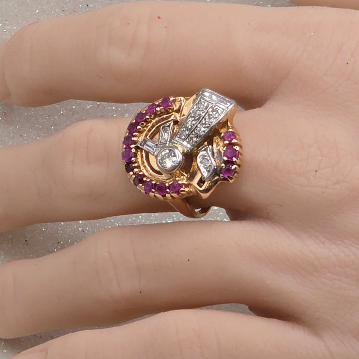 1940s Gold, Diamond, and Ruby Tank Ring