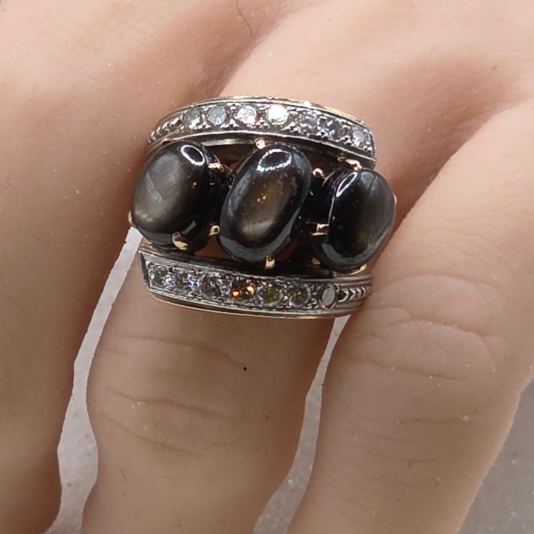 Gold, Diamond and Cabochon Tiger Eye Bypass Ring