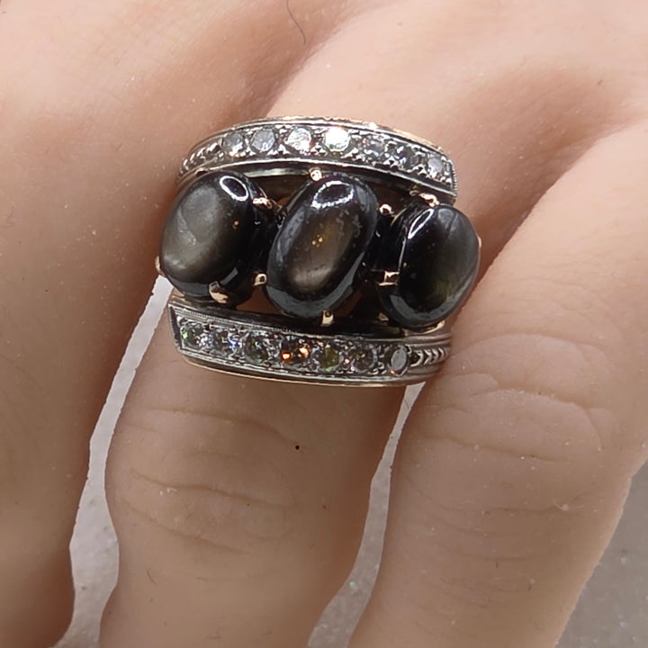 Gold, Diamond and Cabochon Tiger Eye Bypass Ring