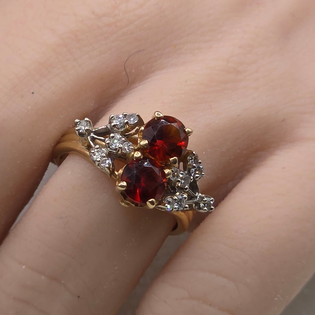 Gold, Garnet & Diamond Flower Ring