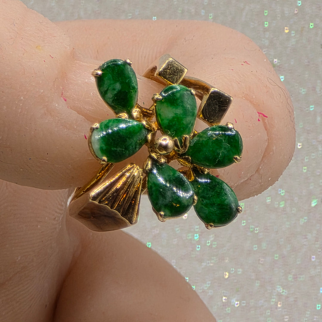 Gold & Scattered Jade Waterfall Ring