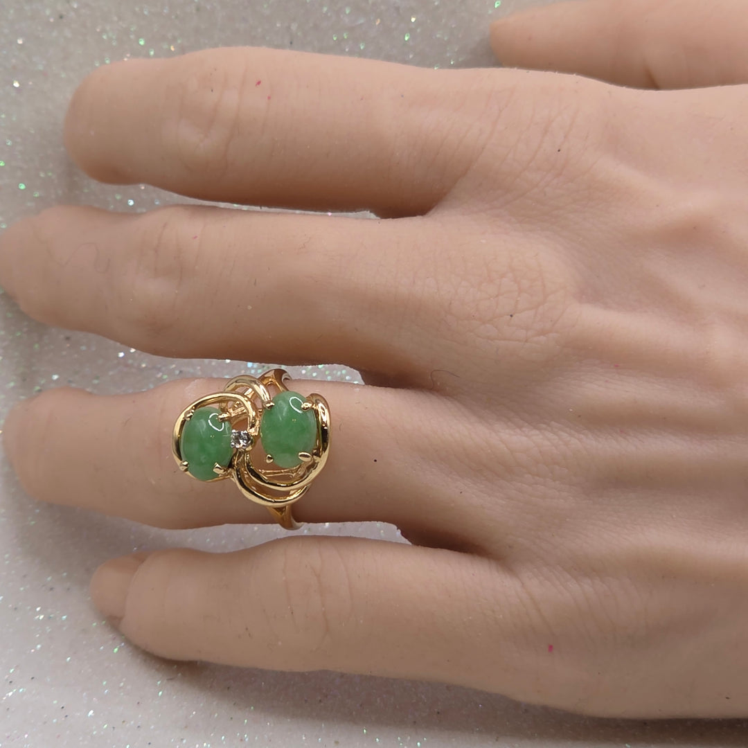 Gold, Cabochon Jadeite & Diamond Ring