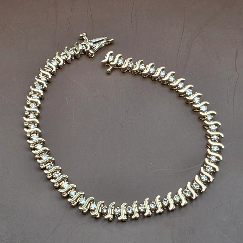 Gold "S" Link & Diamond Tennis Bracelet - Estate Jewelry Priced Right