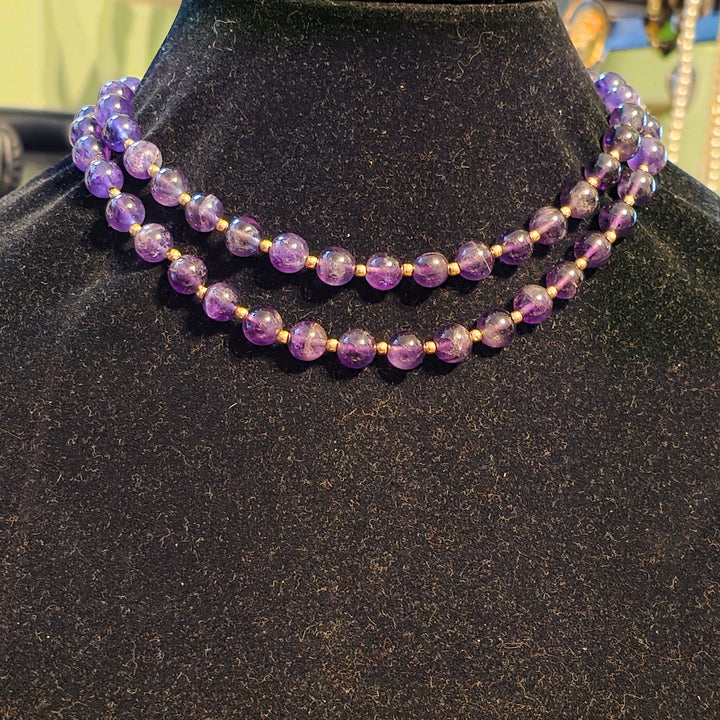 Gold and Cabochon Amethyst Bead Opera Necklace