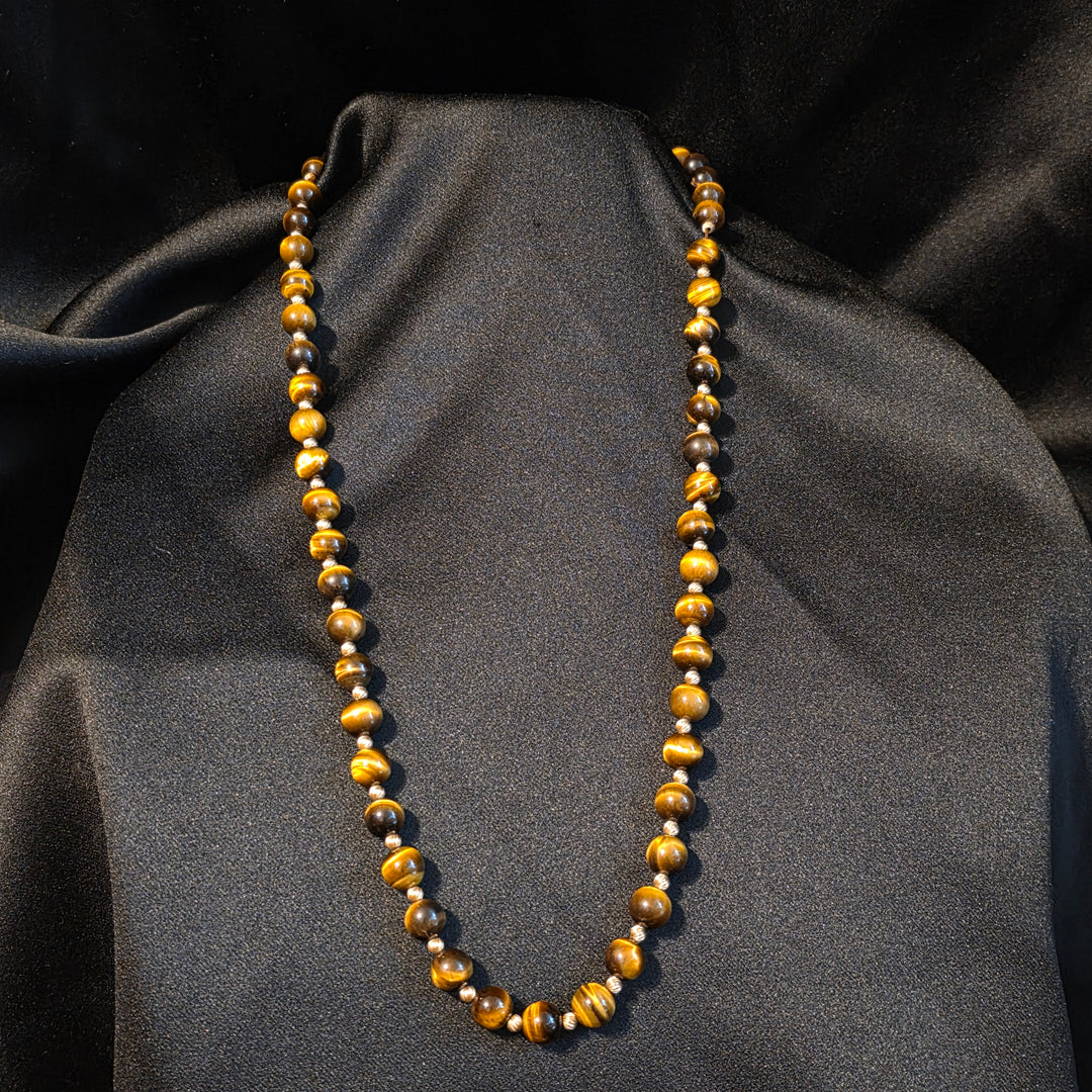 Gold and Tiger Eye Bead Opera Length Necklace