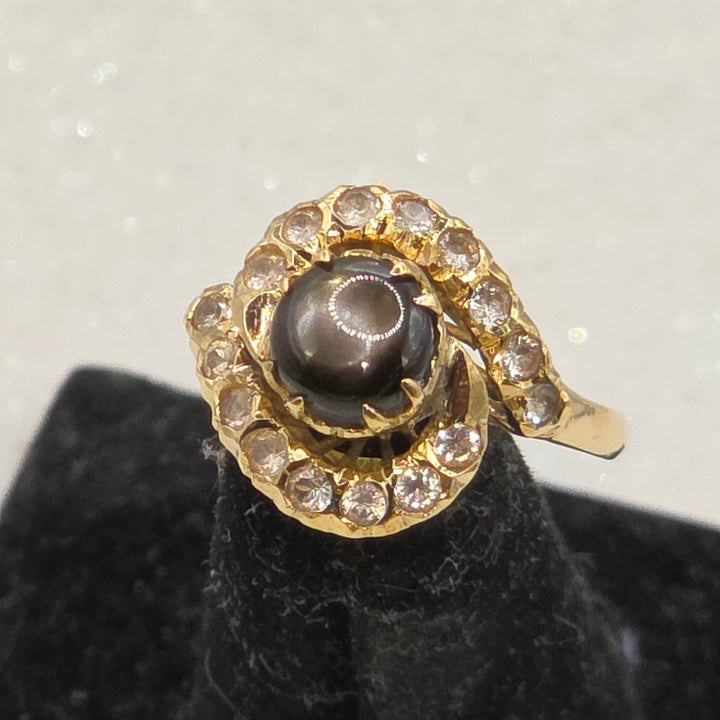 Gold, Diamond and Tiger Eye Double Half Surround Ring