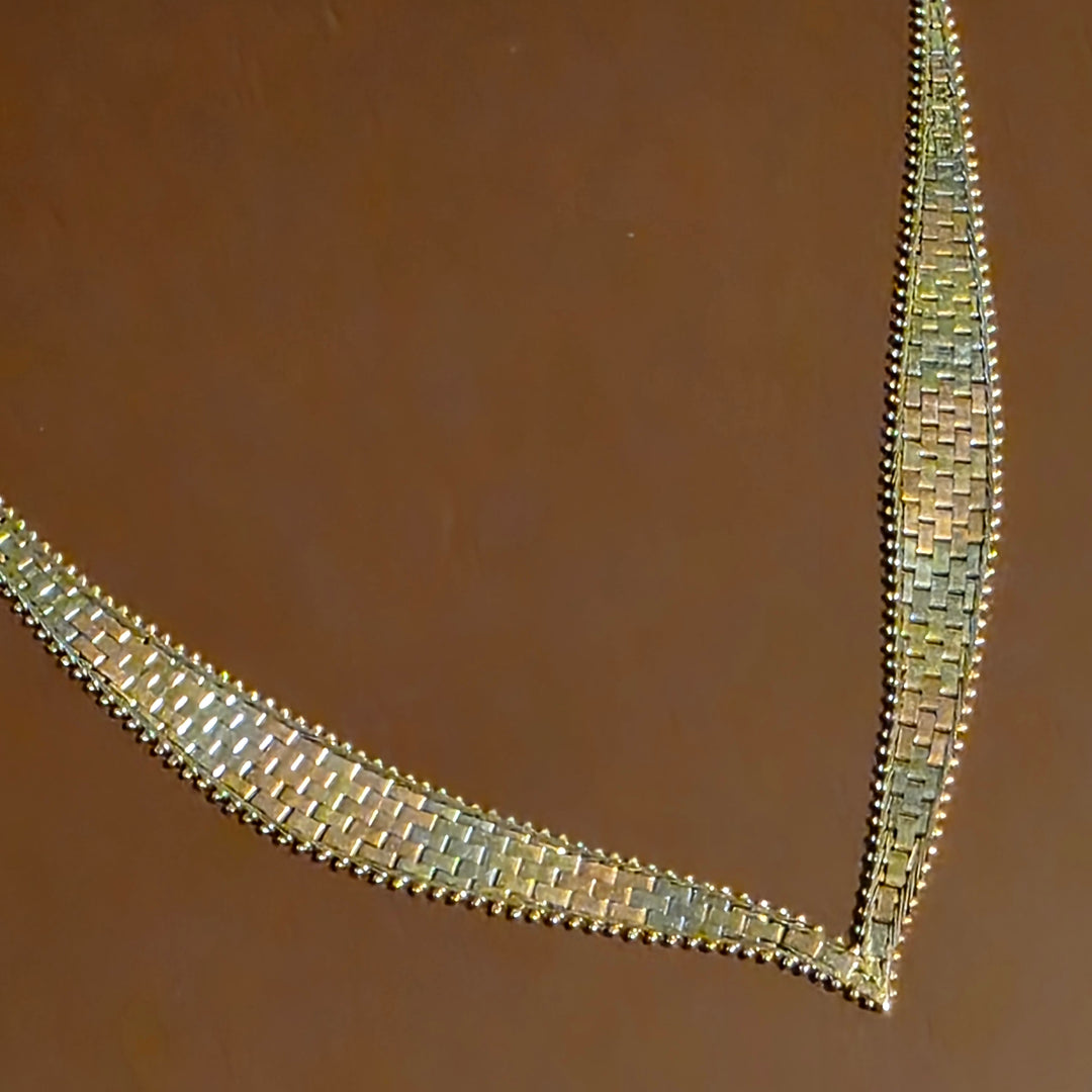 Tri-Color Gold Running Bond Omega Necklace & Earrings Set