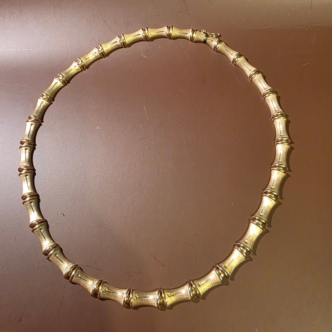 Gold Bamboo Link Necklace and Bracelet Set