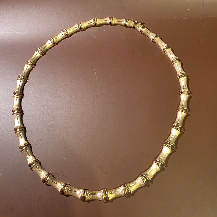 Gold Bamboo Link Necklace and Bracelet Set
