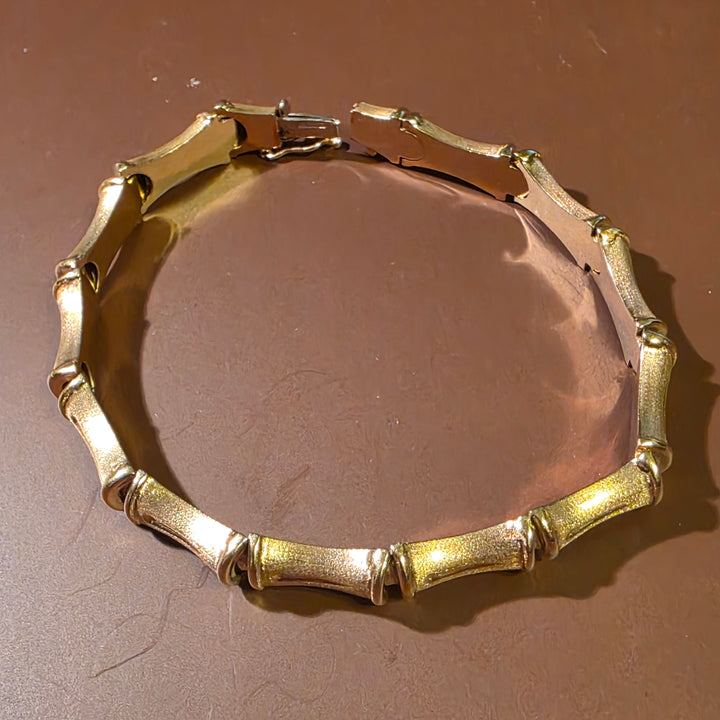 Gold Bamboo Link Necklace and Bracelet Set