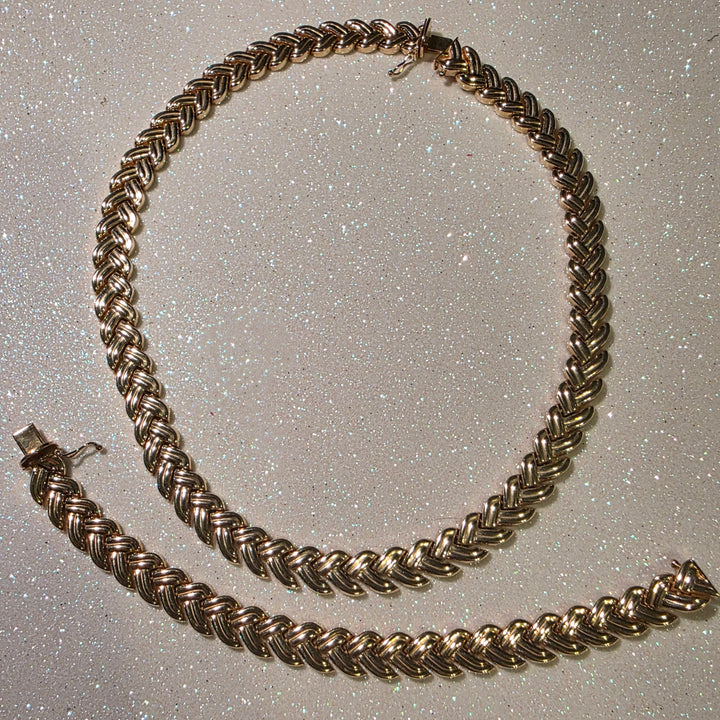 Gold Heavy Double Braid Necklace and Bracelet Set