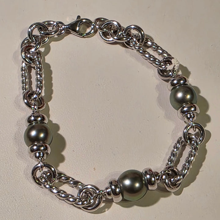 Gold, Grey Pearl & Diamond Necklace, Bracelet, Earrings, Ring Set