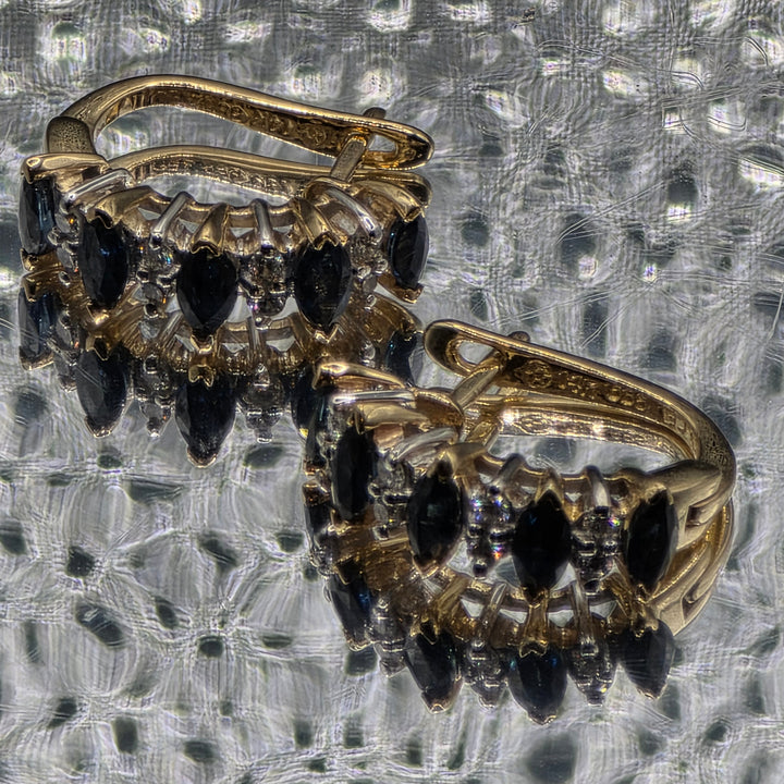 Gold, Diamond & Sapphire Half Hoop Earrings