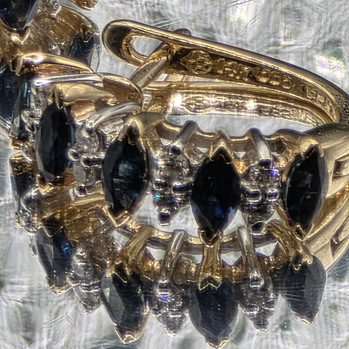 Gold, Diamond & Sapphire Half Hoop Earrings