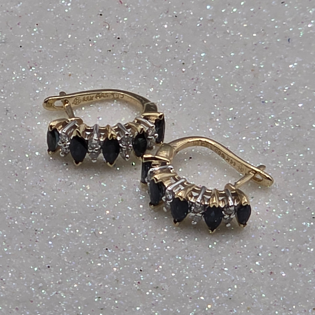 Gold, Diamond & Sapphire Half Hoop Earrings