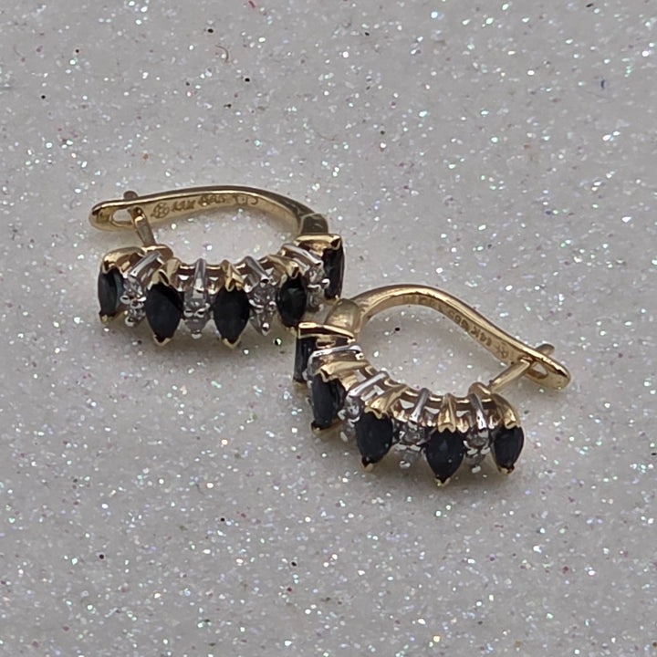 Gold, Diamond & Sapphire Half Hoop Earrings