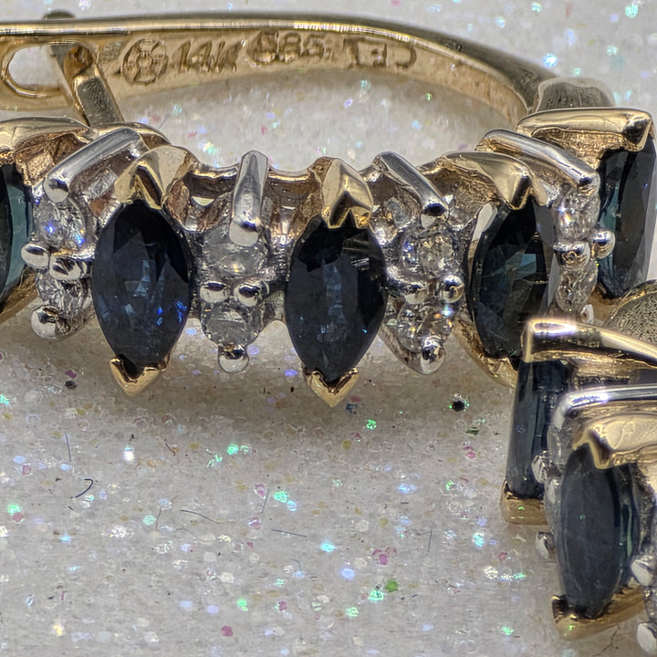 Gold, Diamond & Sapphire Half Hoop Earrings