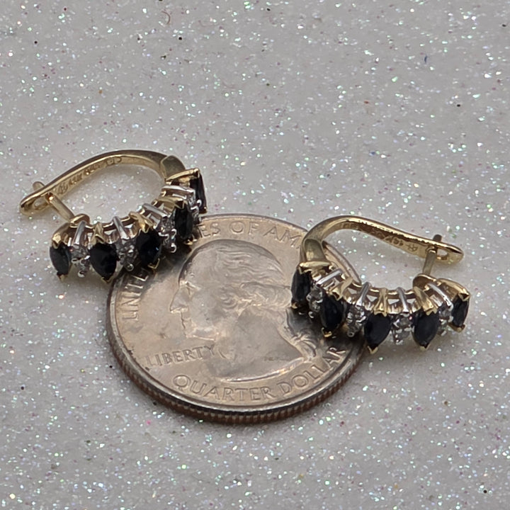 Gold, Diamond & Sapphire Half Hoop Earrings
