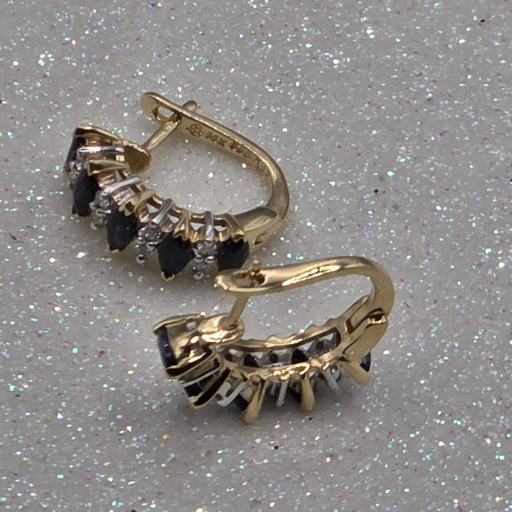 Gold, Diamond & Sapphire Half Hoop Earrings