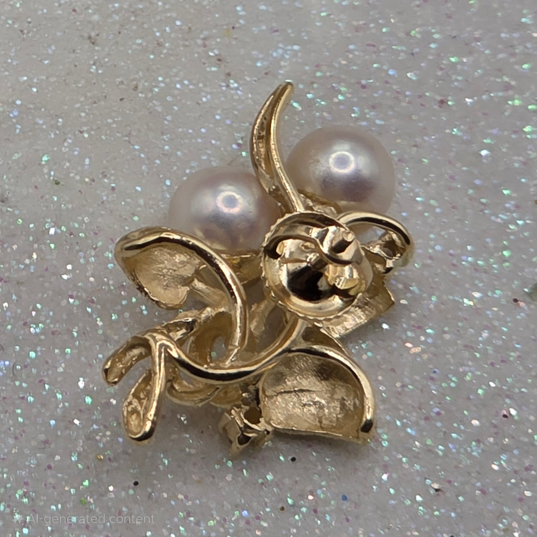 Gold, Diamond & Pearl Flower Earrings