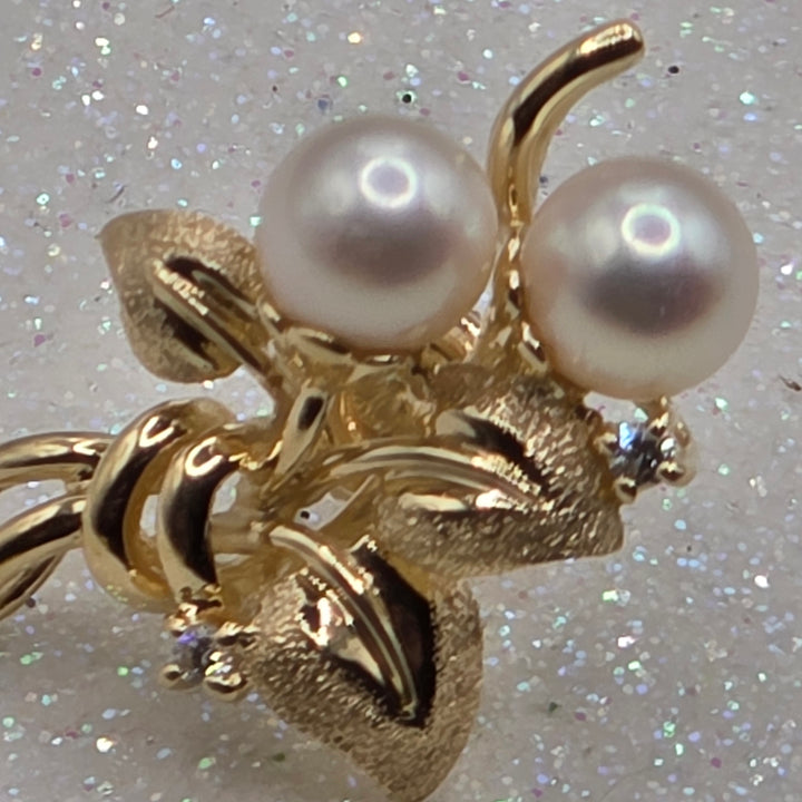 Gold, Diamond & Pearl Flower Earrings