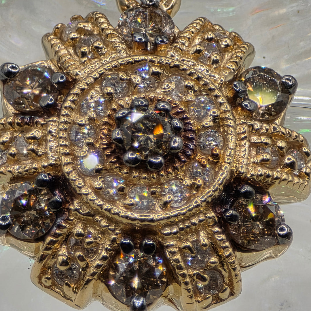 Gold & Diamond Round Starburst Earrings