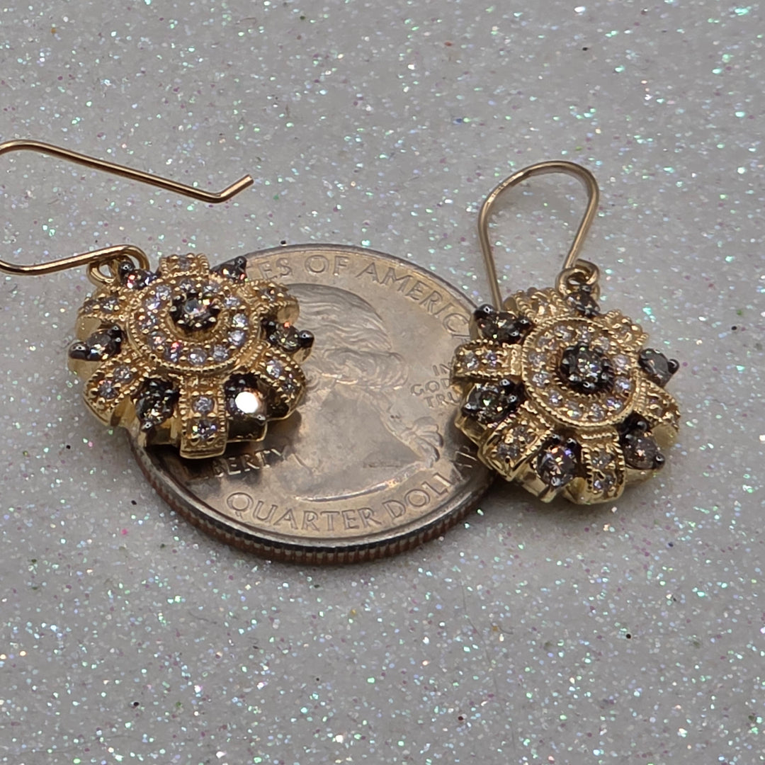 Gold & Diamond Round Starburst Earrings