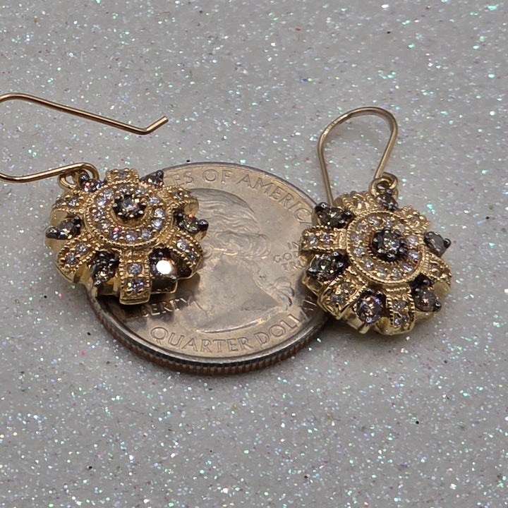 Gold & Diamond Round Starburst Earrings