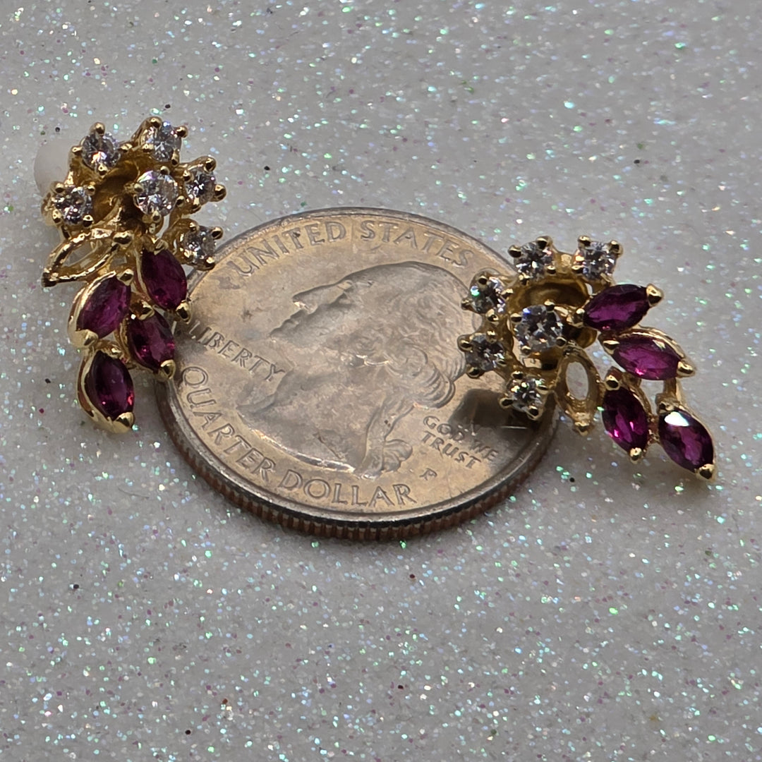 Gold, Ruby & Diamond Raining Floral Earrings