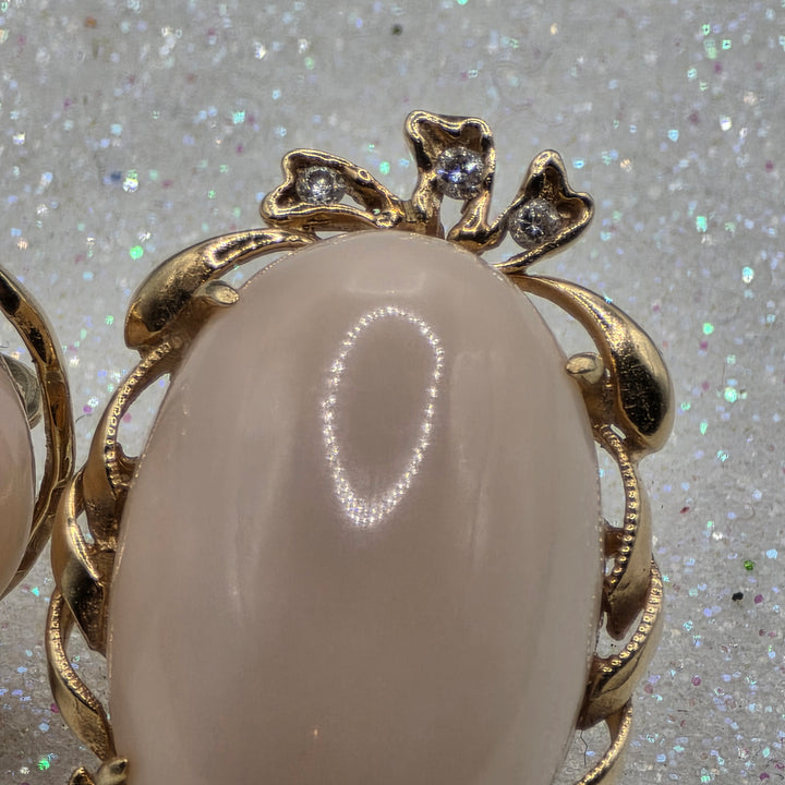 Gold, Diamond & Large Pink Coral Victorian Earrings
