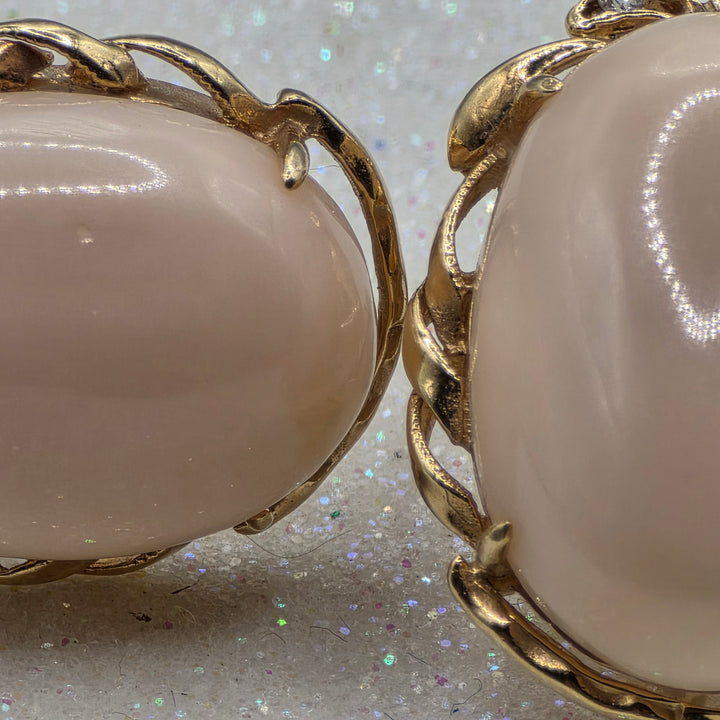 Gold, Diamond & Large Pink Coral Victorian Earrings