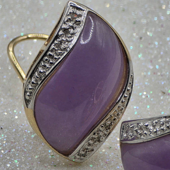Gold, Diamond & Large Pink Cabochon Amethyst Earrings