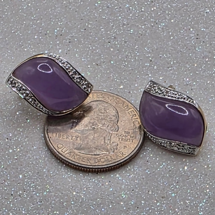 Gold, Diamond & Large Pink Cabochon Amethyst Earrings